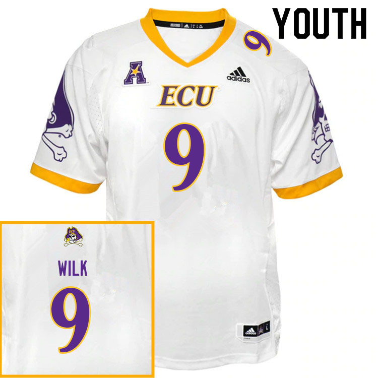 Youth #9 Teagan Wilk ECU Pirates College Football Jerseys Sale-White - Click Image to Close